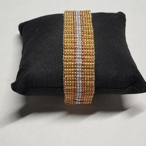 Loom Beaded Bracelet Gold, Silver & Copper